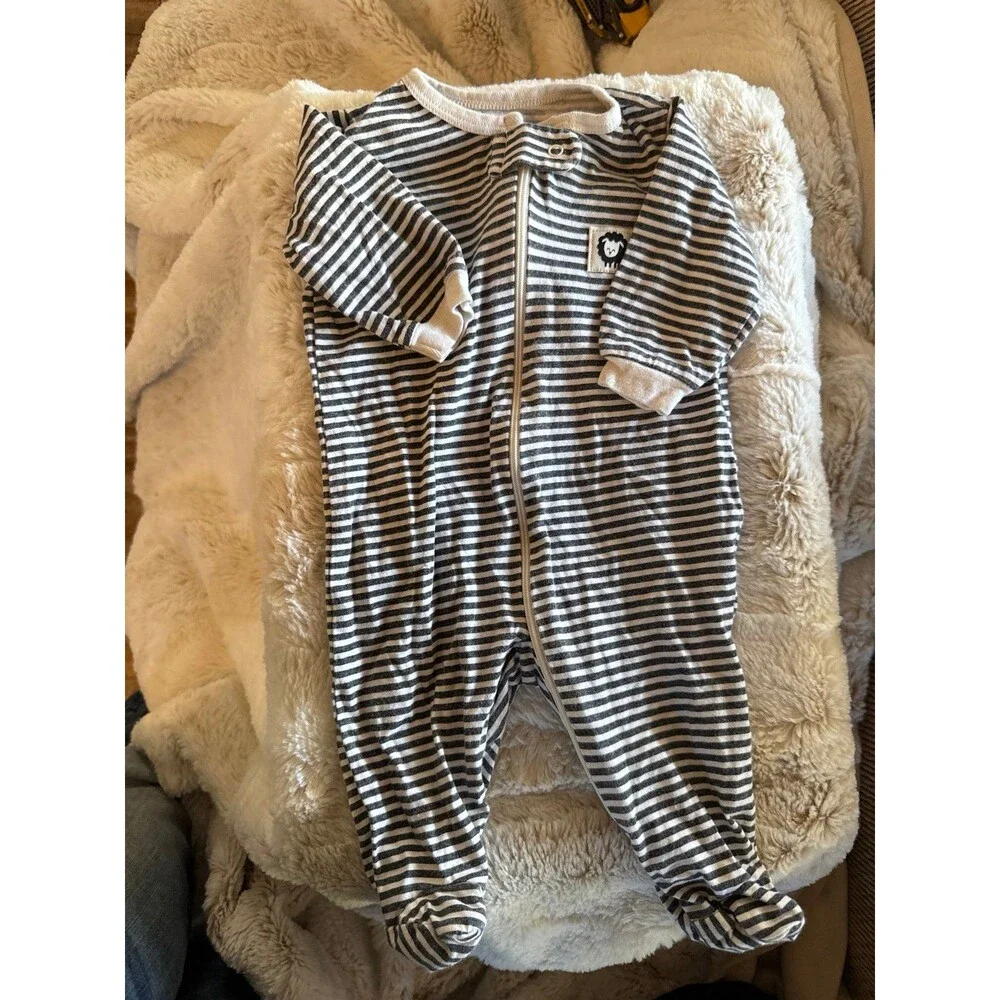 Baby Boys 0-3M Striped Footed Pajamas